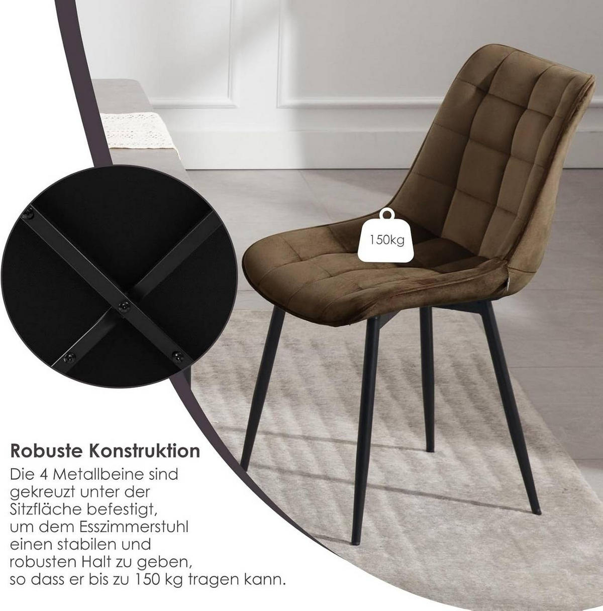 ESSZIMMERSTUHL 2er Set, Samt, Metallbeine, Braun - Schwarz/Braun, Textil/Metall (46/85.5/40.5cm) - Woltu