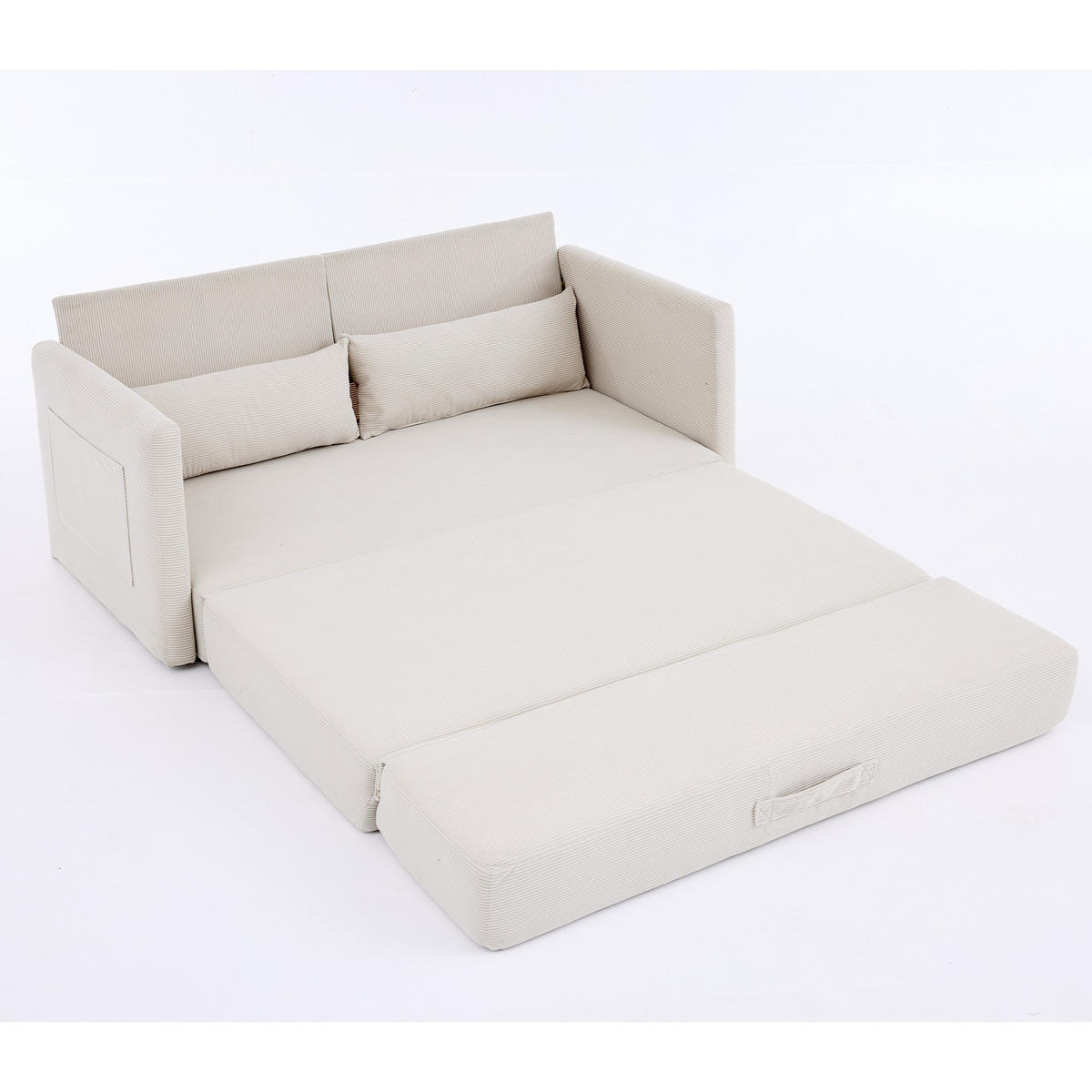 SCHLAFSOFA DE-33998 2-in-1 klappbar mit Seitentaschen Beige - Beige, Metall (92/82/165cm) - ComfortXL