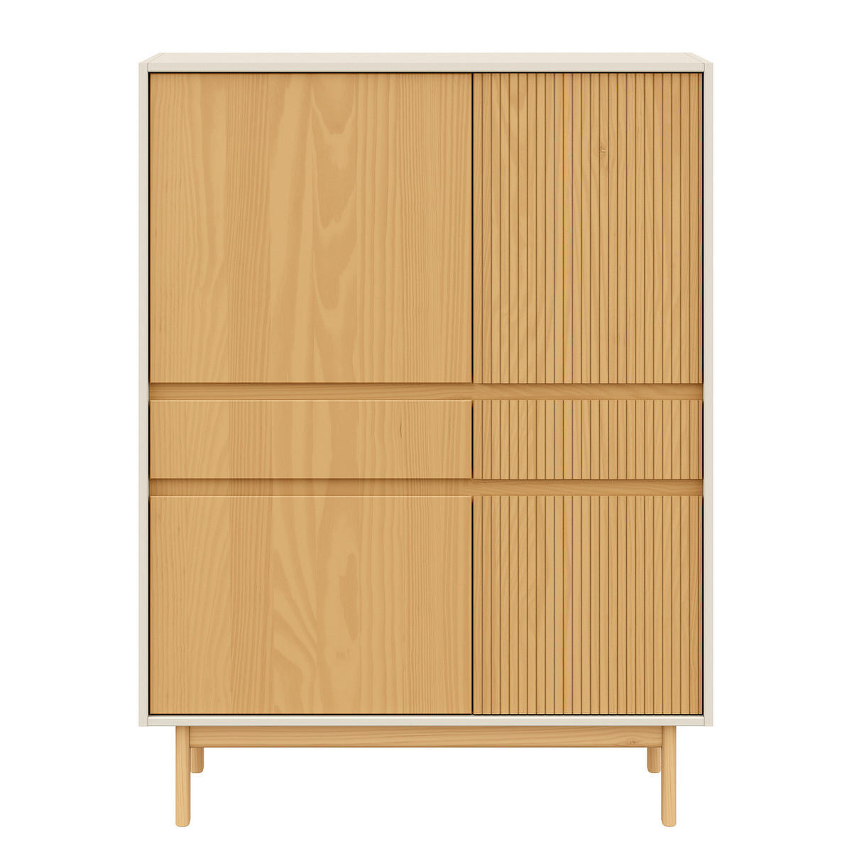 MASSIVES HIGHBOARD - Pinie / Kaschmir - Kieferfarben, Holz (102/136/42cm) - home24