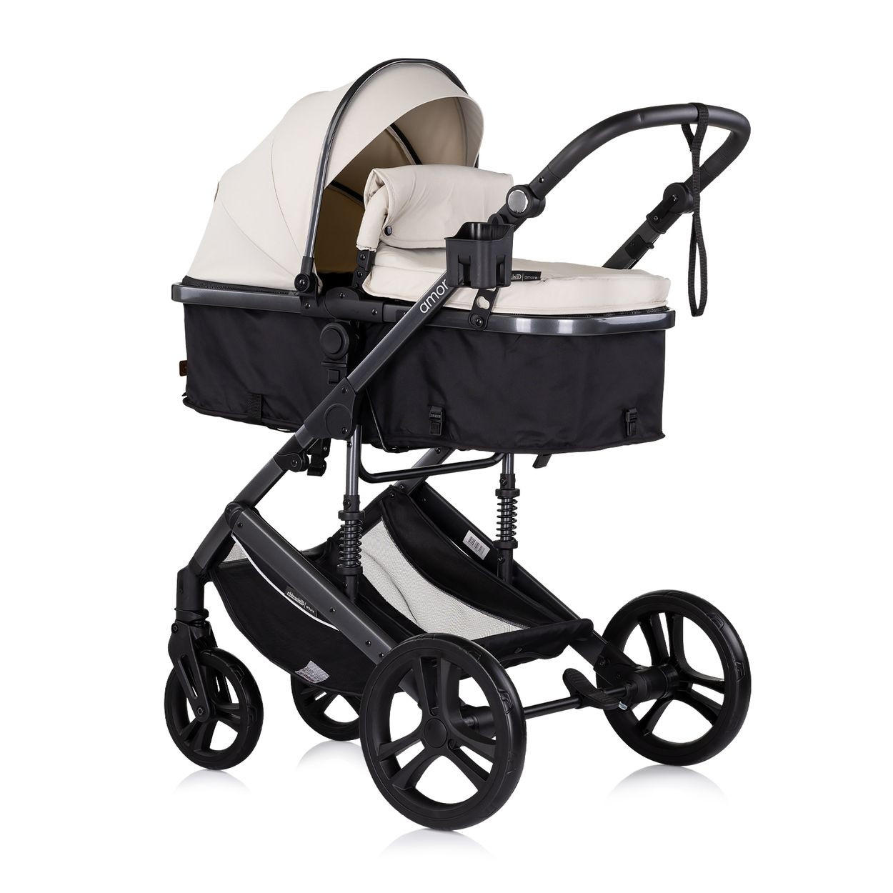 KOMBIKINDERWAGEN 2 in 1 Amore creme Getränkehalter Wickeltasche Fußabdeckung Korb - Beige, Metall (95/63/105cm) - Chipolino