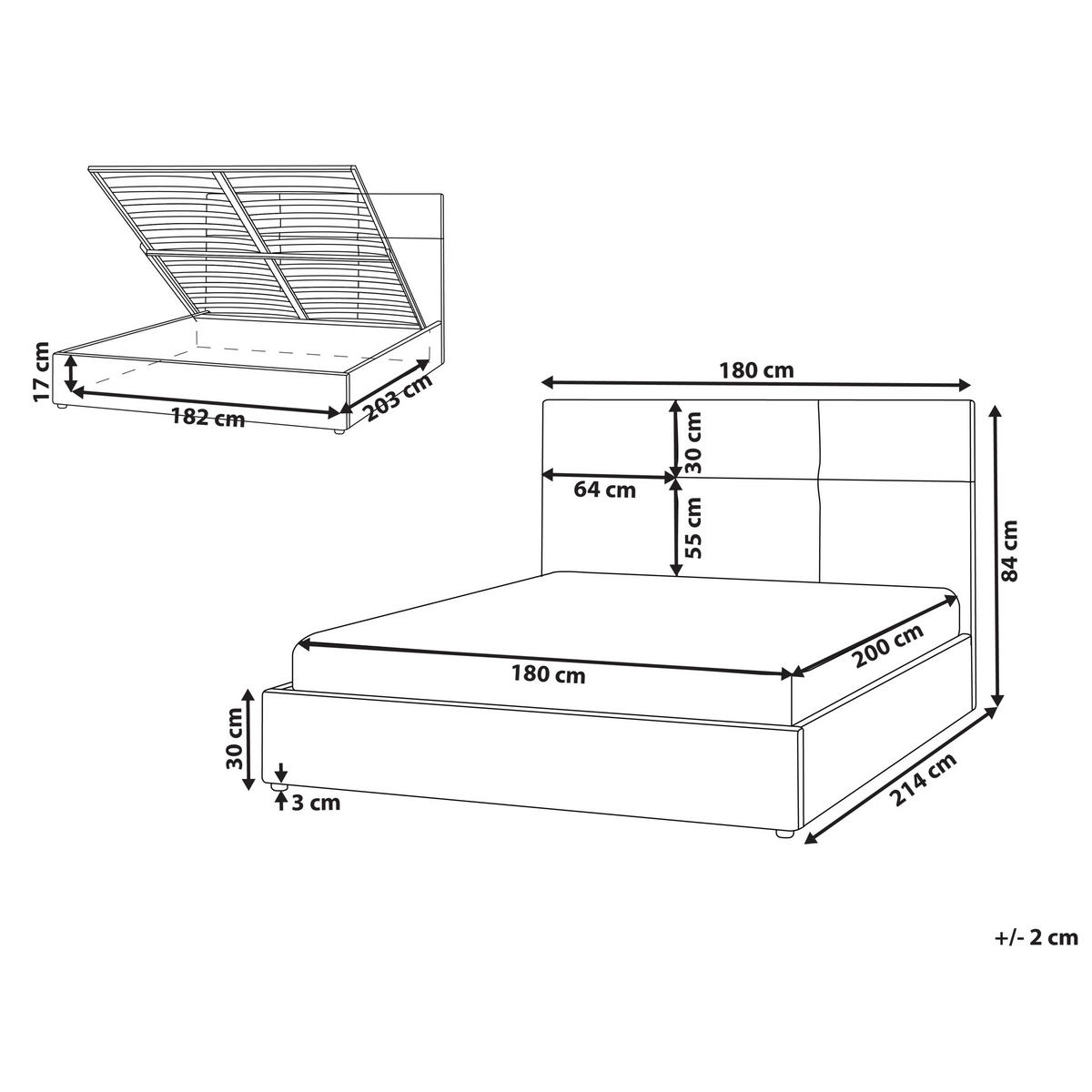 POLSTERBETT 180x200 cm Weiß Lagord - Creme, Textil (180/200cm) - Beliani