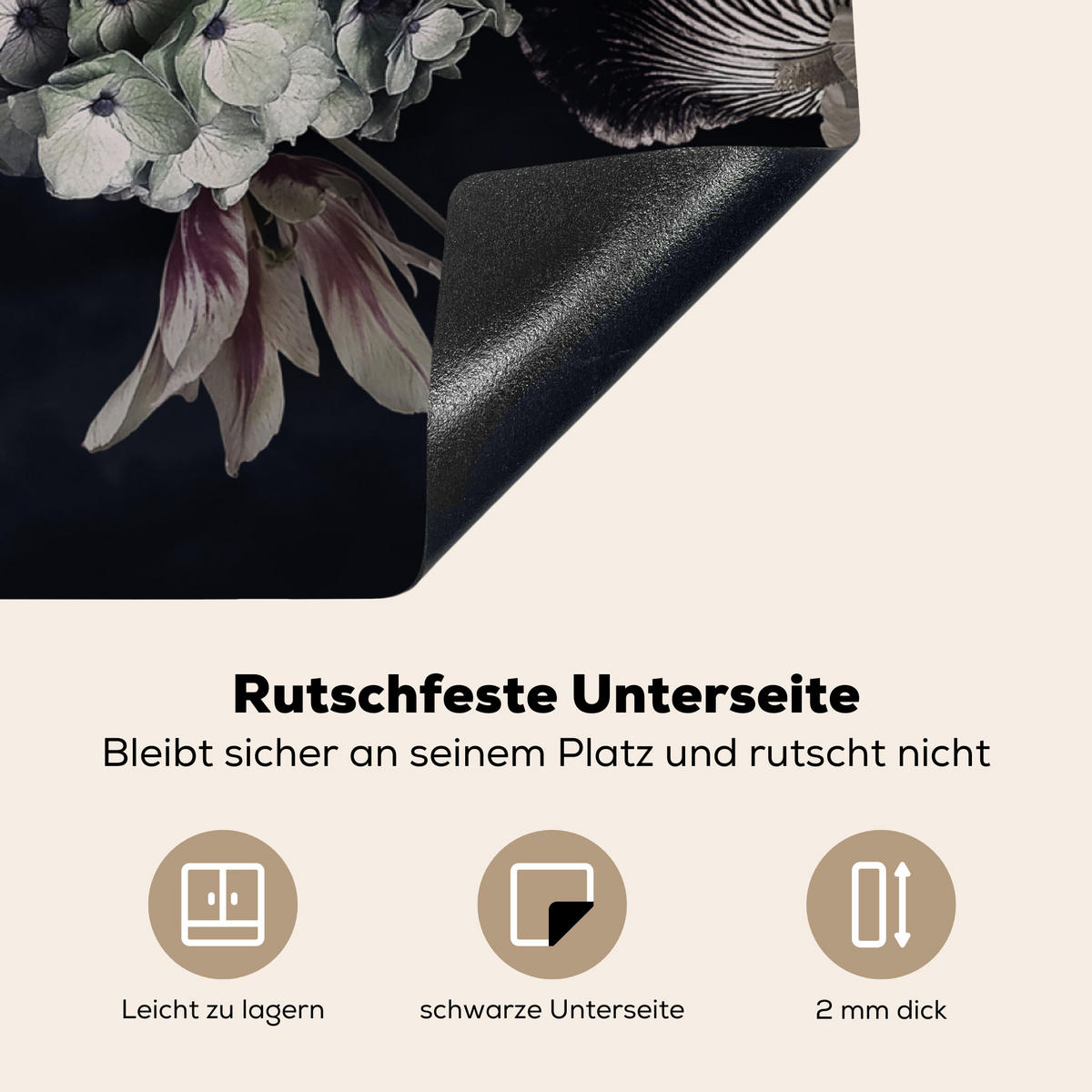 HERDABDECKPLATTE Blumen - Vintage - Pastell - Rosa - Weiß 78x78 cm - Altrosa, Kunststoff (78/0.2/78cm) - MuchoWow