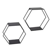 WANDBOXEN Hexagon Schwarz 2er-set - Schwarz, Metall (41/36/15cm) - LOFT42