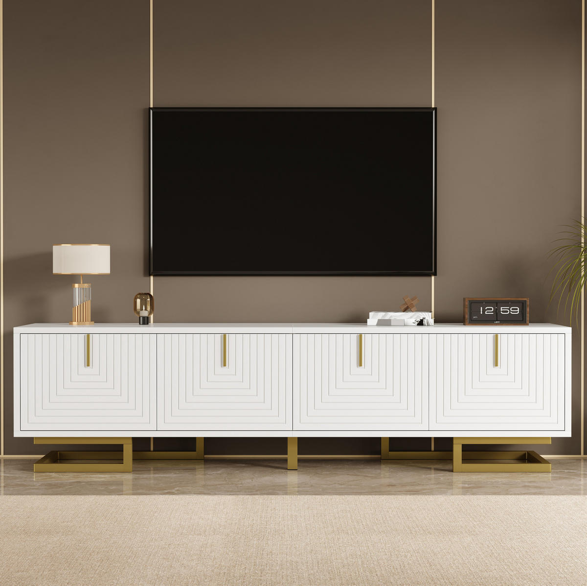 TV-ELEMENT mit 4 Türen 160 cm Weiß mit goldfarbenen Details - Weiß, Holzwerkstoff (38/44.5/160cm) - Beauniv