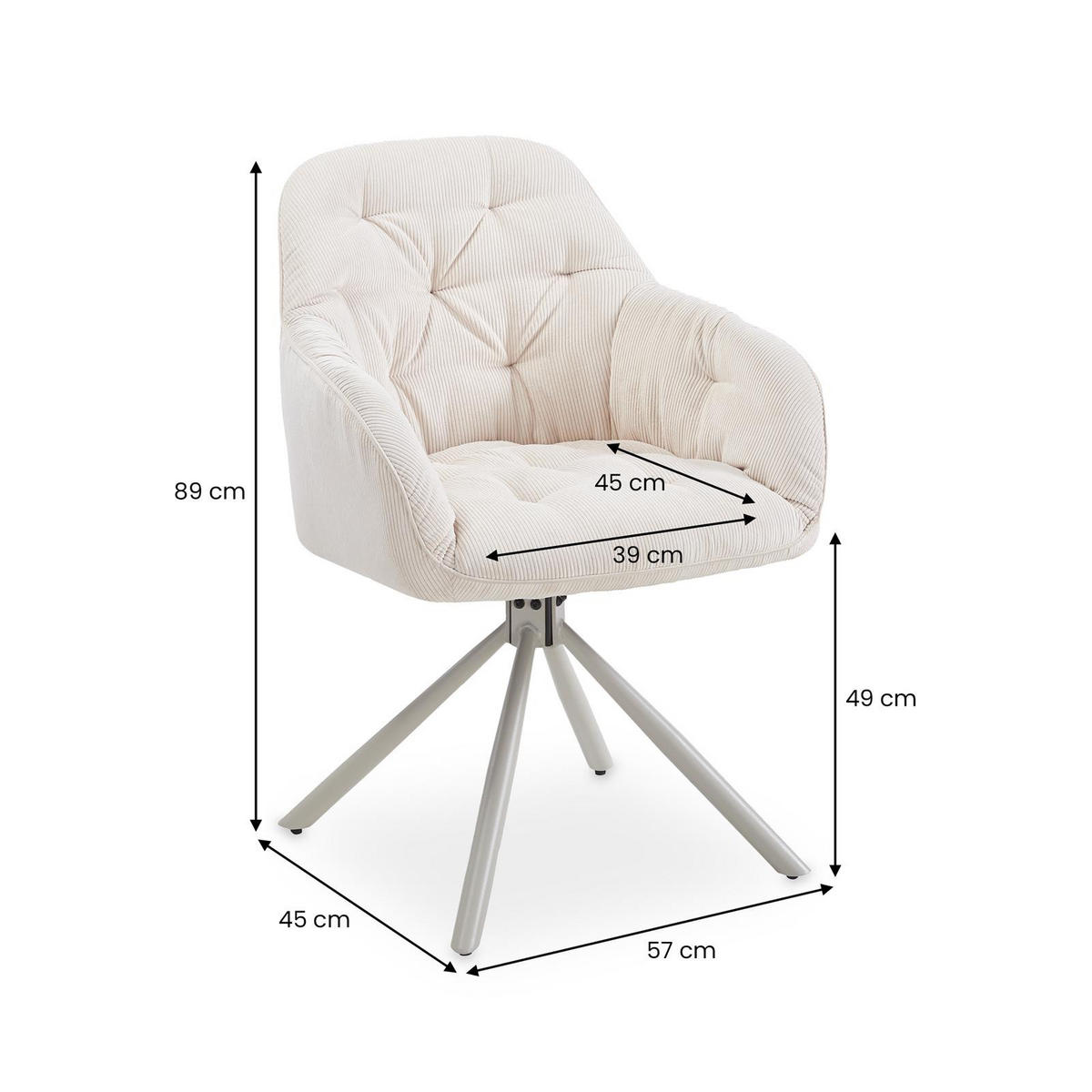 ESSZIMMERSTUHL AYA cremeweiß - Creme, Textil (57/83/45cm) - IDIMEX