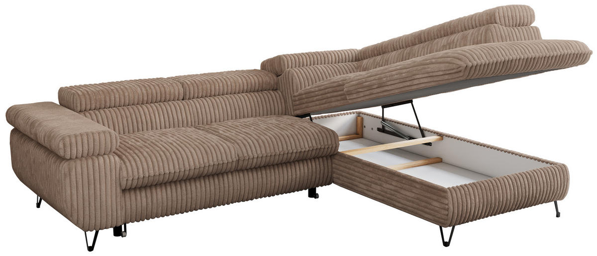 ECKSOFA PEDRO L Braun Cord - Rechts Seite - Schwarz/Braun, Textil/Metall (273/208cm) - MKS