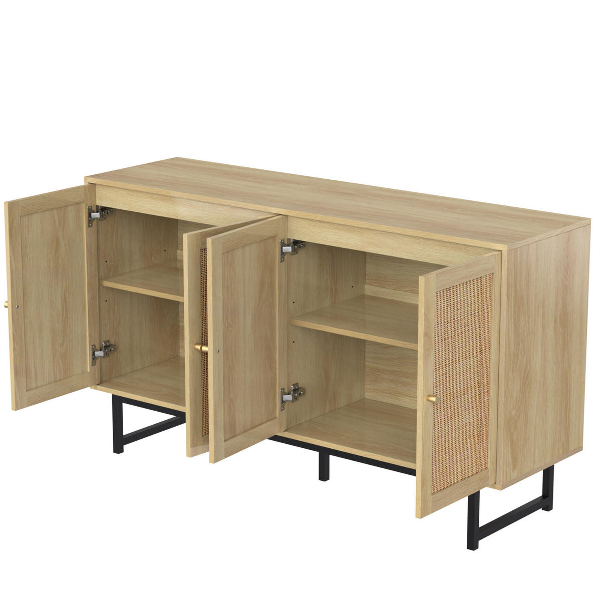 SIDEBOARD aus Spanplatte 140x39,5x80 cm Holzfarben mit Rattangeflecht und 4 Türen - Naturfarben, Holzwerkstoff (140/80/39.5cm) - IVMEU