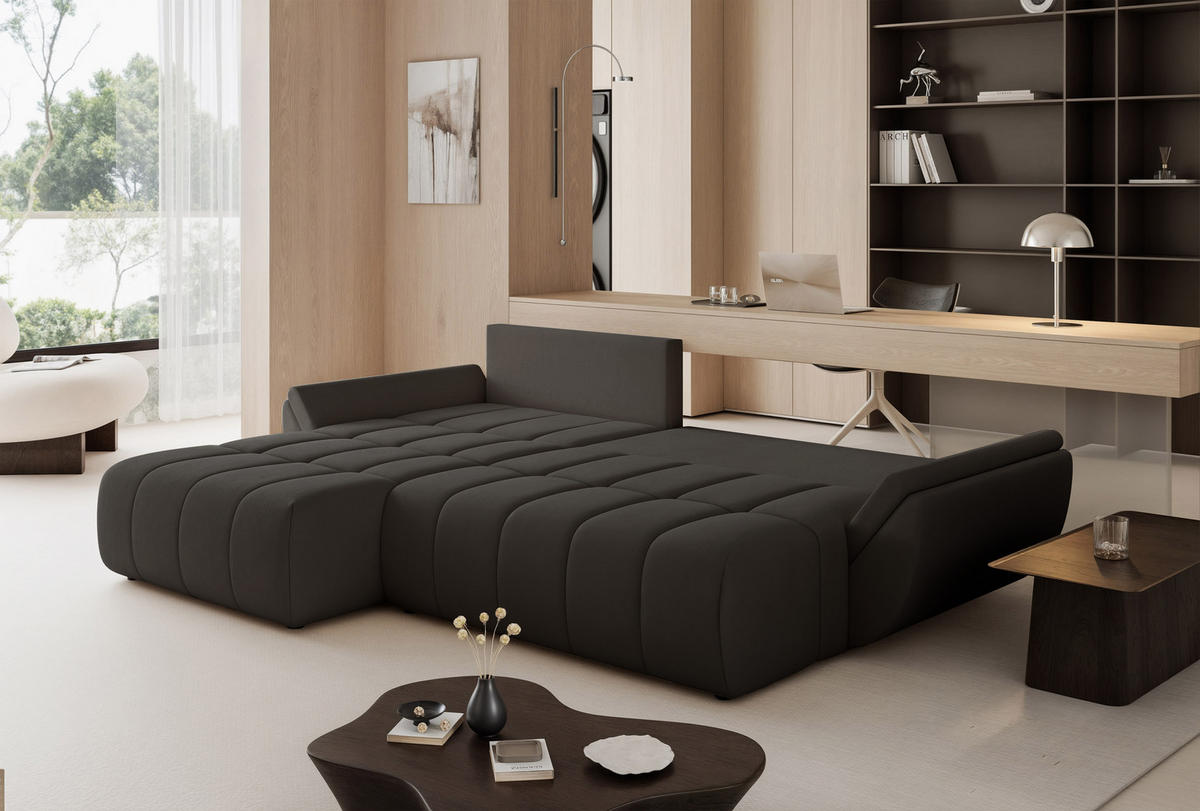 ECKSOFA ARO mit Schlaffunktion und Bettkasten Dunkelbraun - Dunkelbraun, Holzwerkstoff/Kunststoff (280/190cm) - Idohome