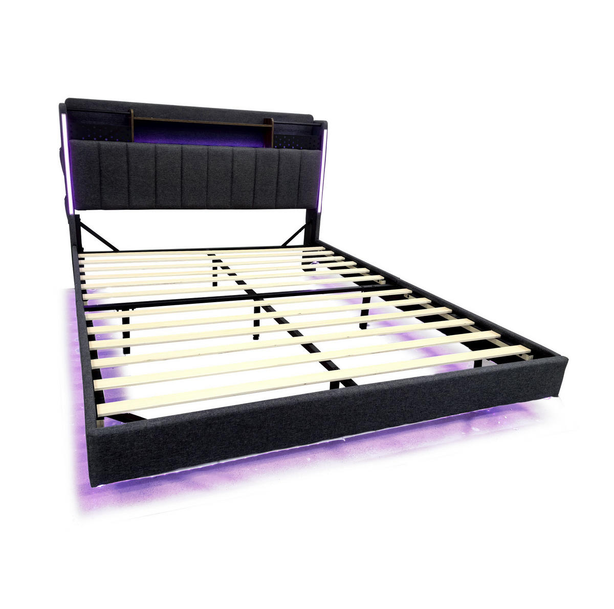 ČALOUNĚNÁ postel 160/200 cm šedá z lněné tkaniny s LED osvětlením a USB - šedá, textil (160/200cm) - OKWISH