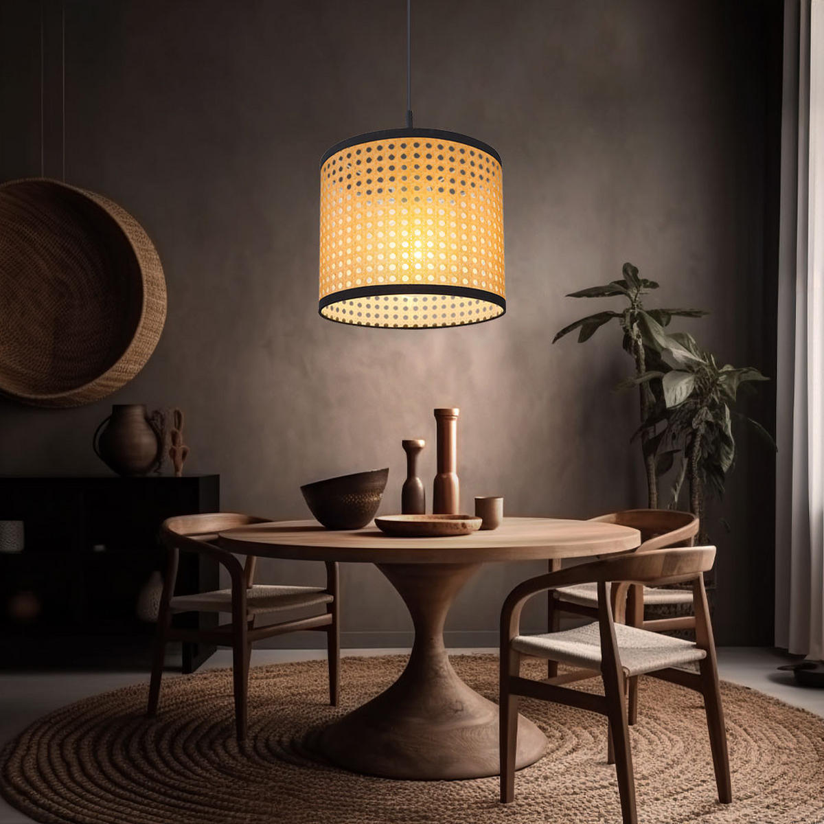 HÄNGELEUCHTE Bambus-Optik Braun - Braun, Kunststoff/Metall (28/28/140cm) - Globo Lighting