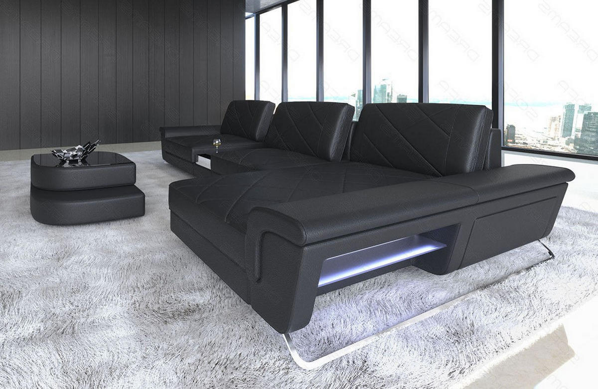LEDERSOFA Bari L - Schwarz, Leder (369/197cm) - Sofa Dreams