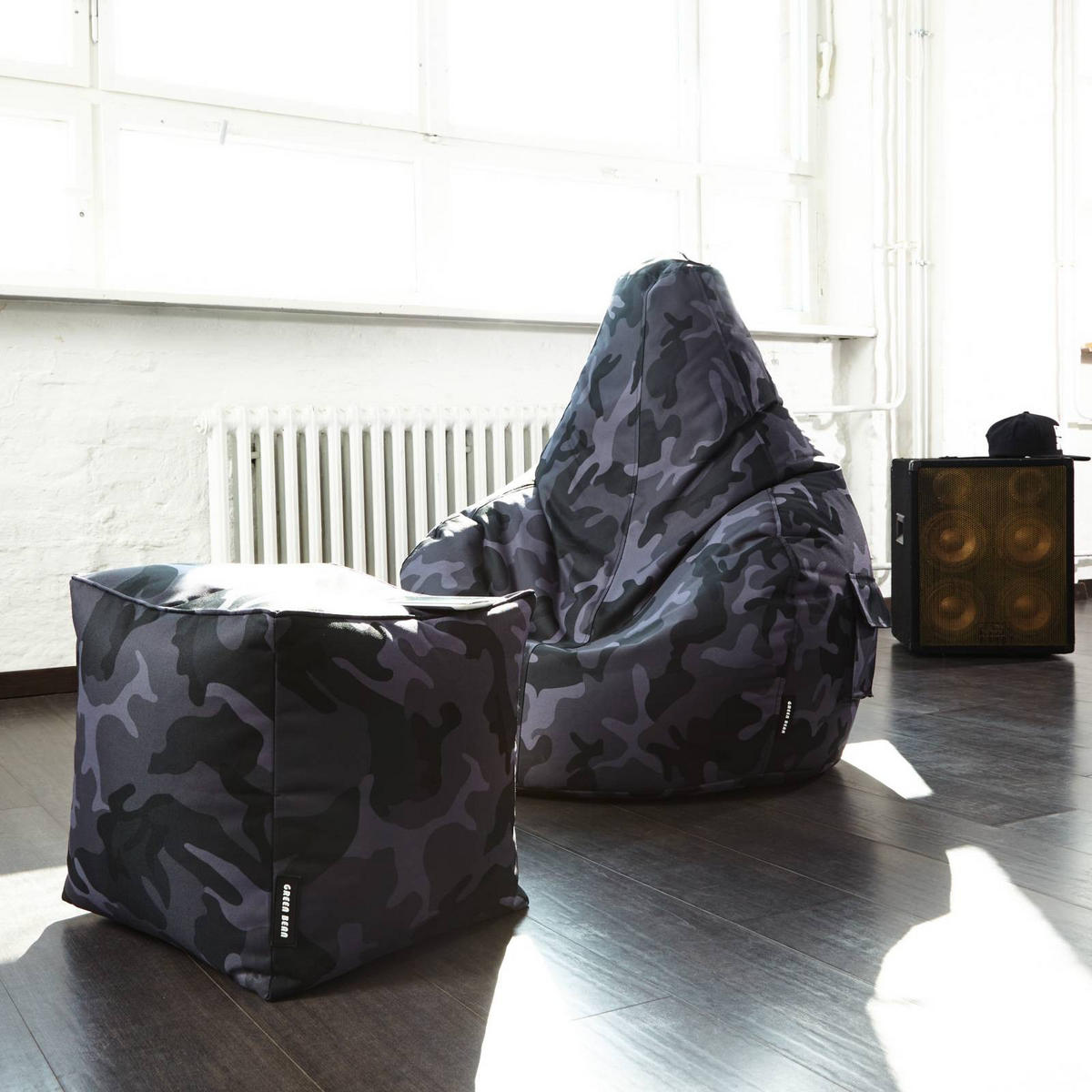 SITZSACK-HOCKER Pouf "Cube" 40x40x40cm - Multicolor, Textil (40/40/40cm) - Green Bean