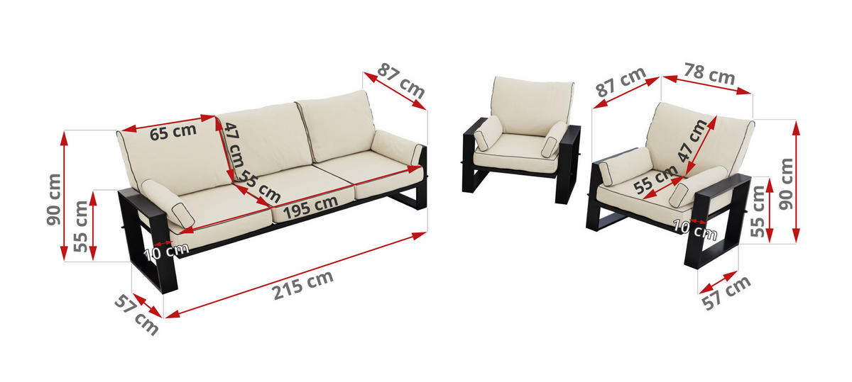 GARTENMÖBEL-SET ELBA:  1x Tisch, 1x Sofa, 2x Sessel - Beige - Beige, Textil - MKS