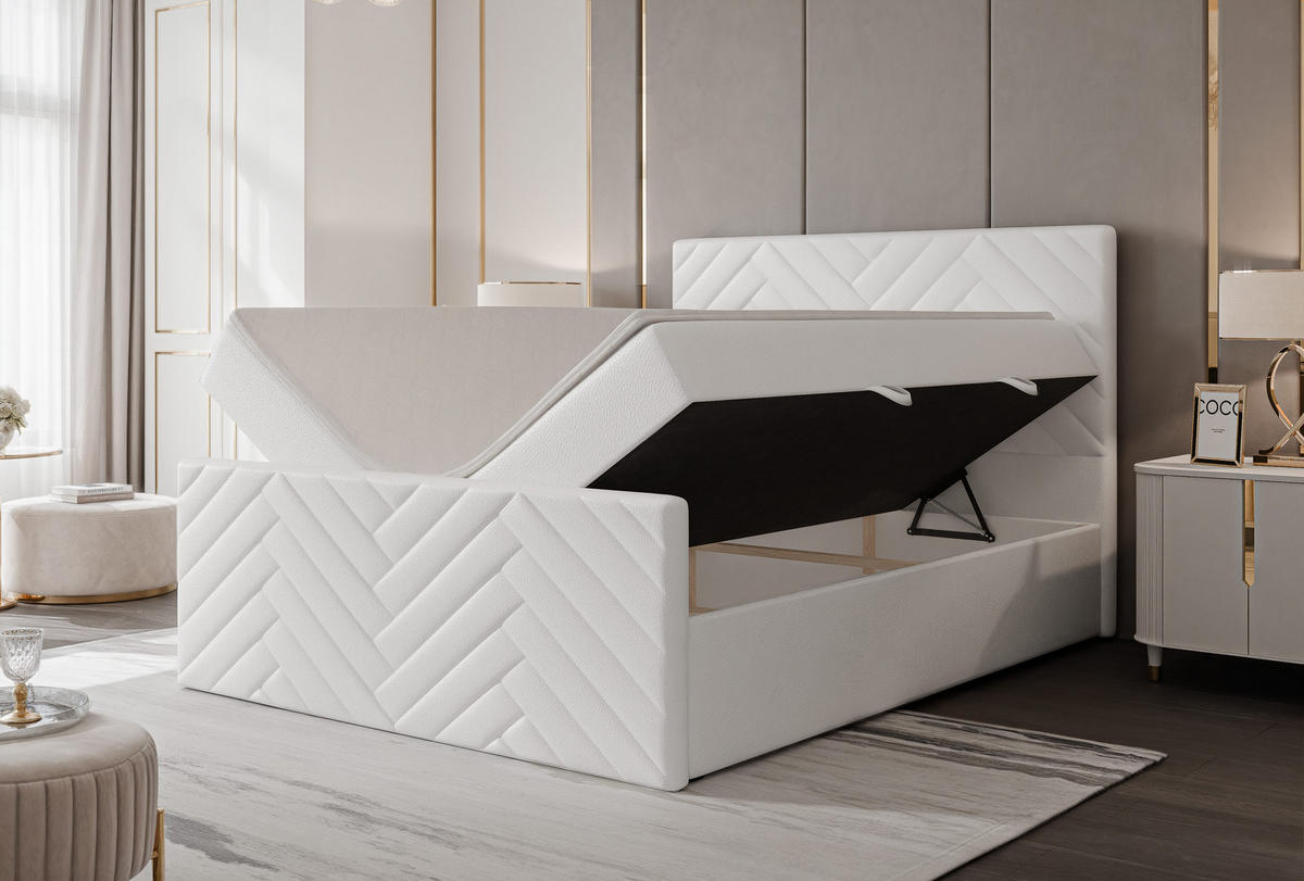 BOXBETT NEREA PLUS 200/200 cm mit Matratze und Topper, Weiß - Weiß, Holzwerkstoff/Textil (200/200cm) - Idohome
