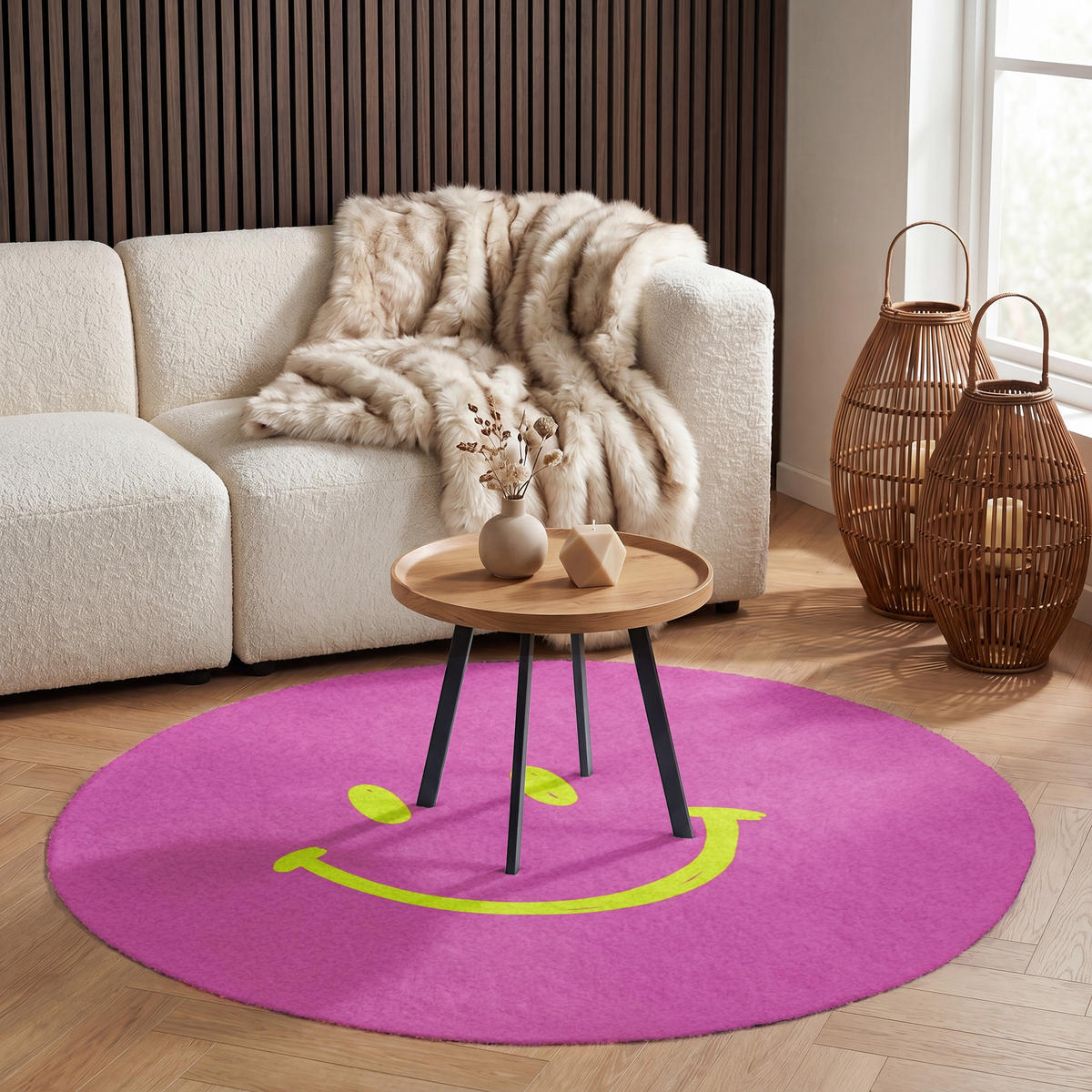 TEPPICH - Smiley - Fröhlich - Rosa - 120x120 cm - Pink, Kunststoff/Textil (120/0.4cm) - OnlyWow
