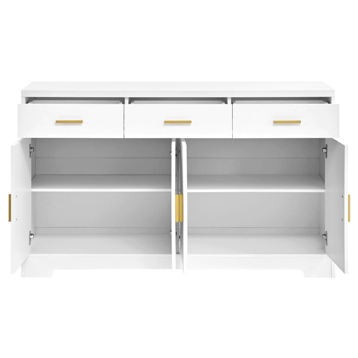 SIDEBOARD Weiß 4 Türen 3 Schubladen Gold Griffe MDF - Weiß, Holzwerkstoff (140/83/40cm) - FLIEKS