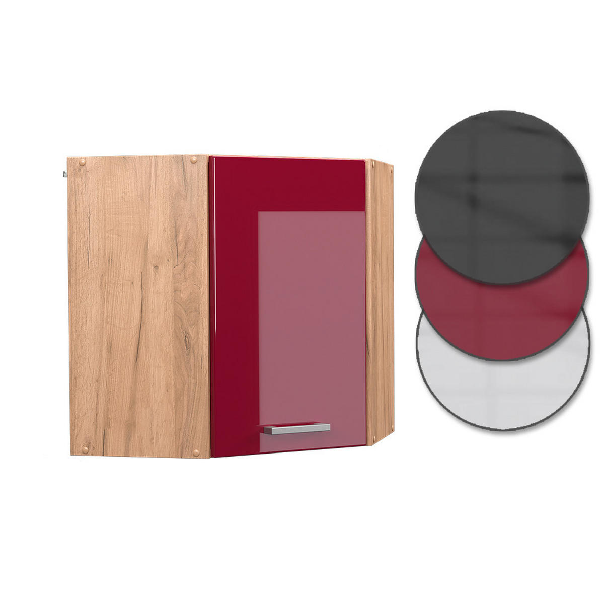 ECKHÄNGESCHRANK R-Line Rot Hochglanz 57 cm - Honigeiche/Eiche Wotan, Holzwerkstoff (57/60/34.1cm) - Vicco