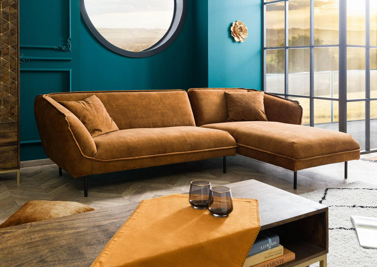 ECKSOFA 277x173x76 Polyester cognac GENT - Braun, Kunststoff (277/173cm) - Massivmoebel24