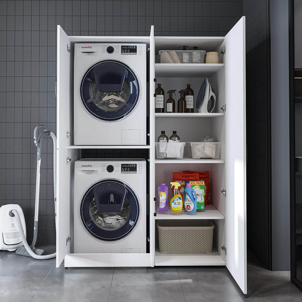 WASCHMASCHINENSCHRANK DORA-II 130cm Breit, 186cm Hoch - Weiß, Holzwerkstoff (130/186/73.8cm)