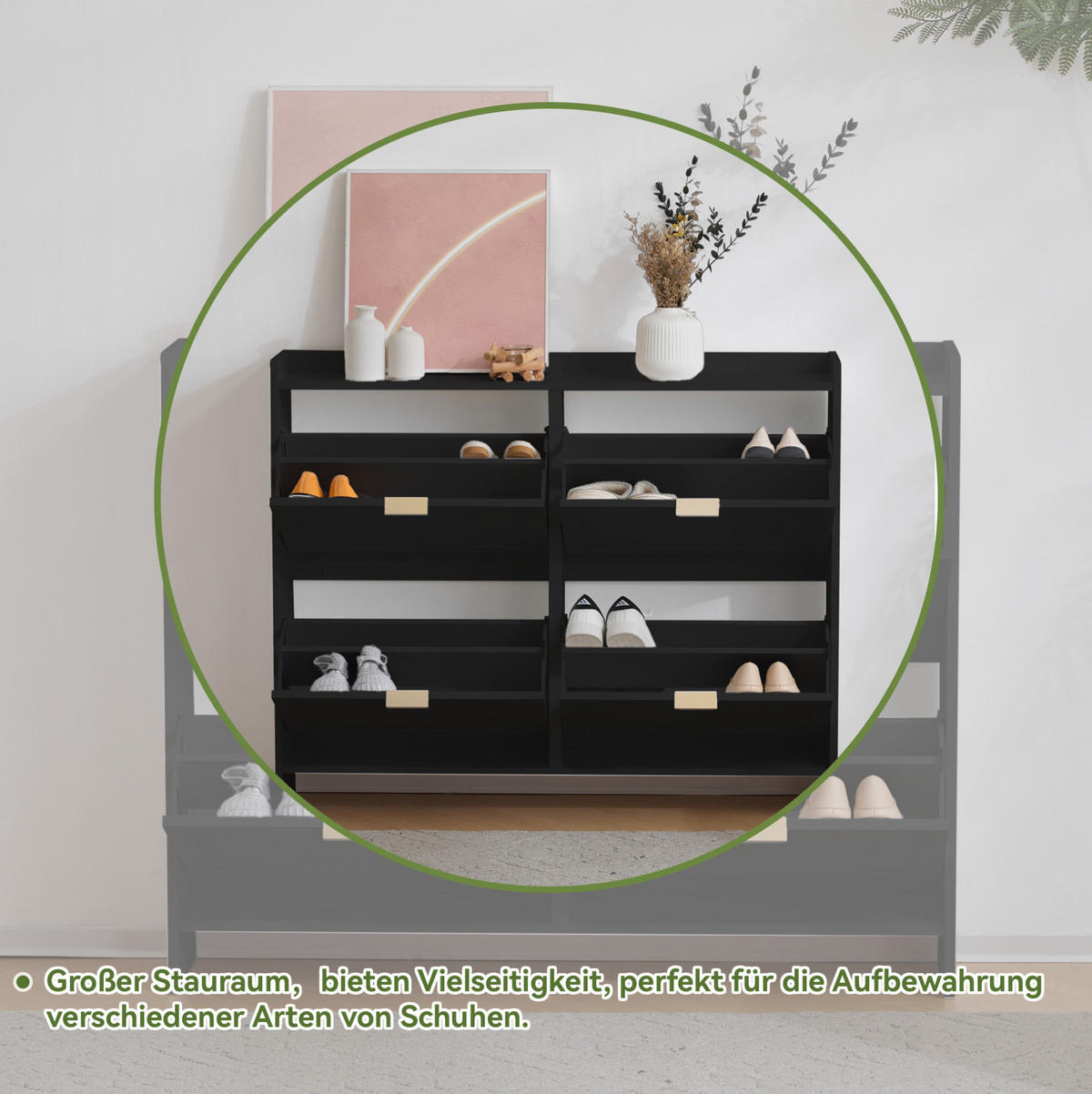 SCHUHSCHRANK 110/90/24 cm Schwarz aus Spanplatte mit 4 Klappfächern - Schwarz, Holzwerkstoff (110/90/24cm) - OKMYHOME