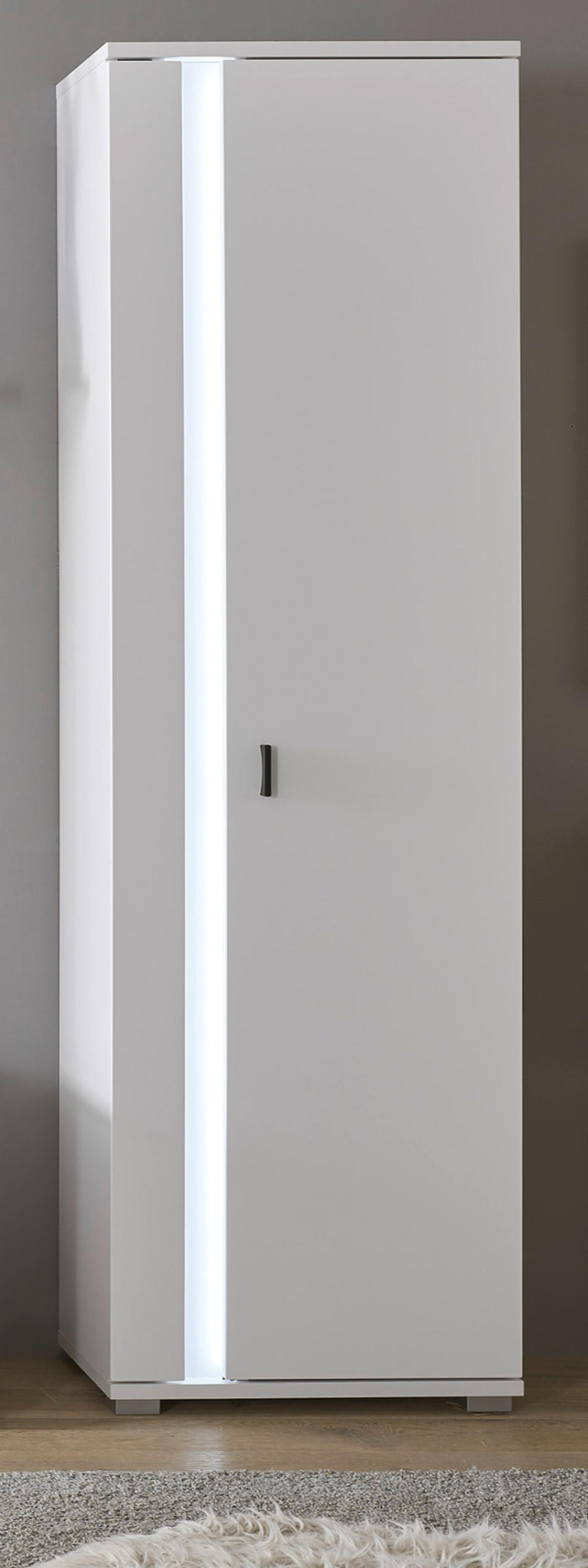 STAURAUMSCHRANK weiß matt, Mehrzweckschrank inklusive Frontbeleuchtung 55 x 200 cm - Weiß, Holzwerkstoff (55/200/35cm) - Furn.Design