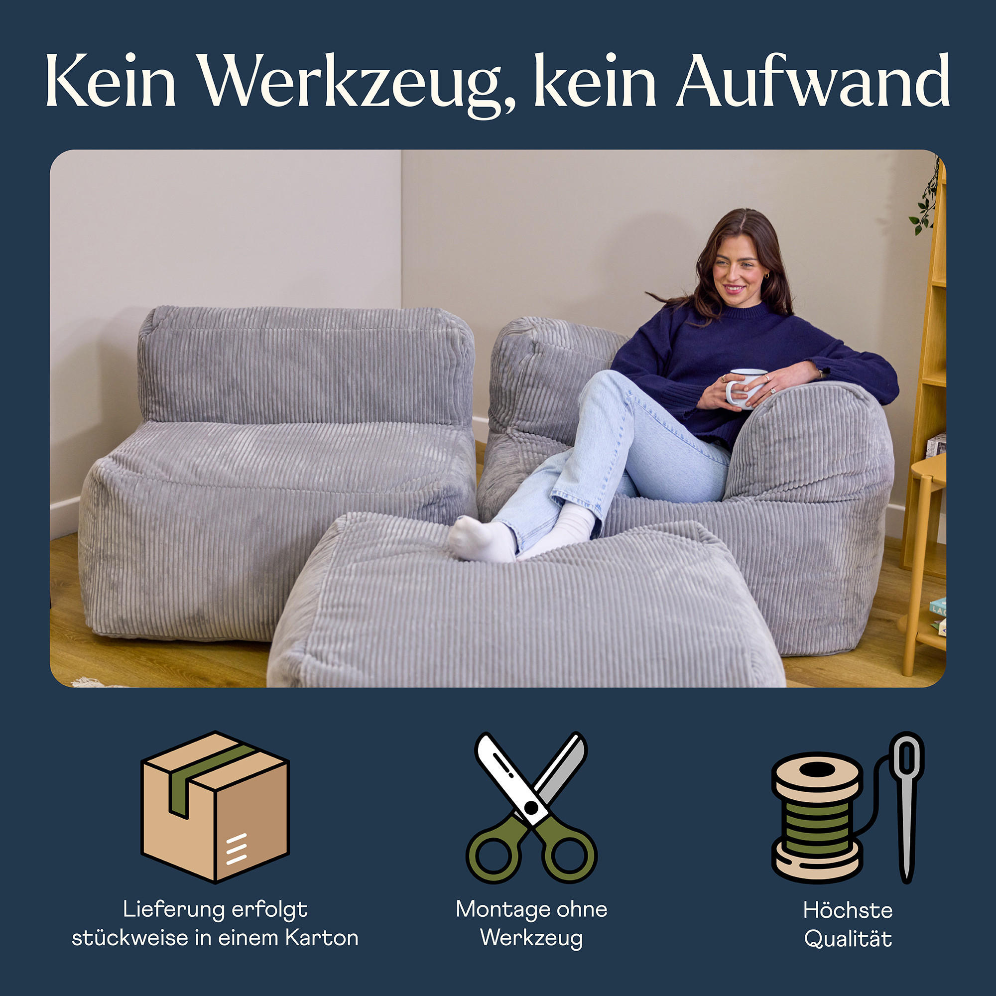 SITZSACK-SOFA 2-tlg.: Ecksessel, Sessel - Grau, Textil (550/68/100cm) - icon