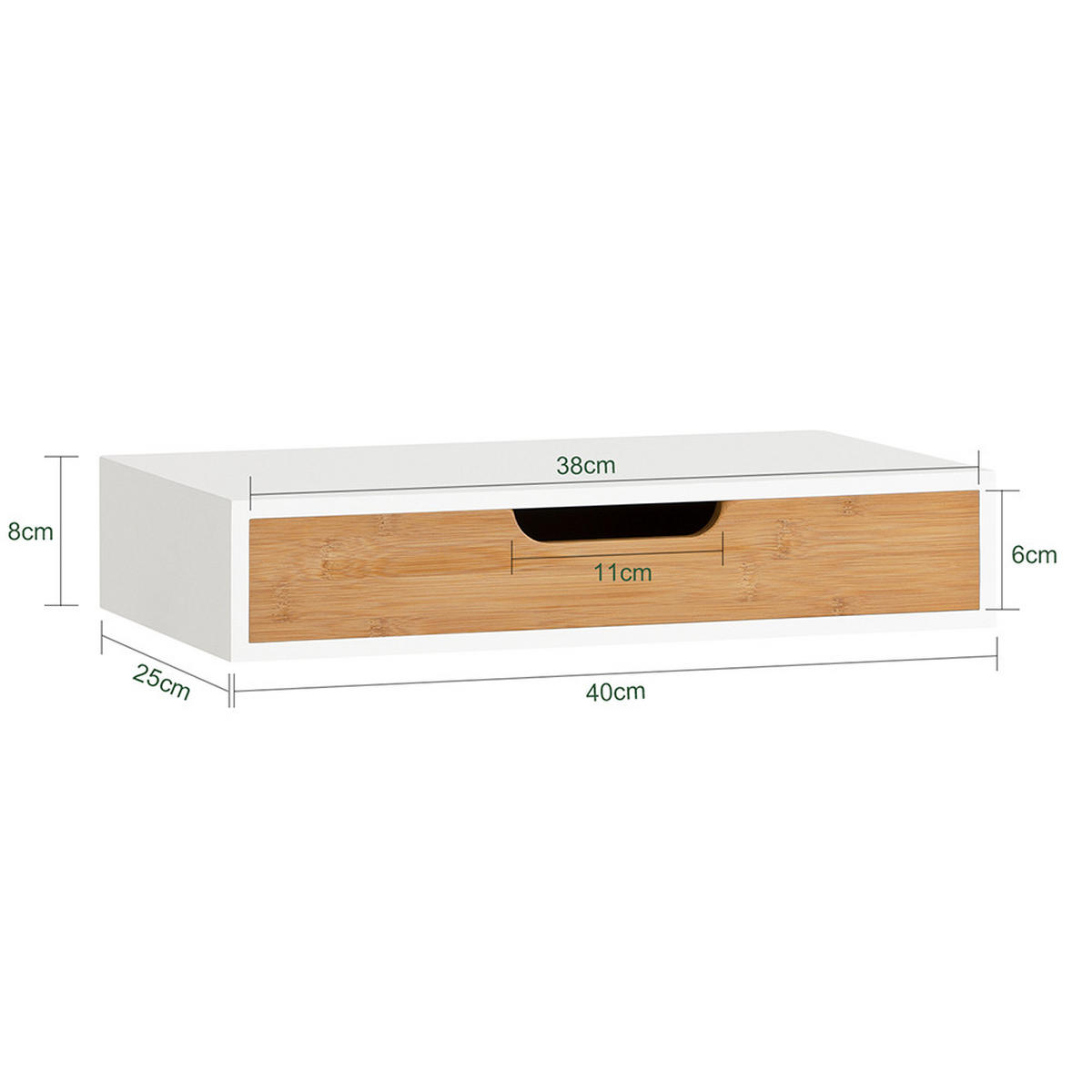NACHTTISCH mit einer Schublade Weiß 40x24x8cm Modern - Weiß, Holzwerkstoff (24/8/40cm) - SoBuy