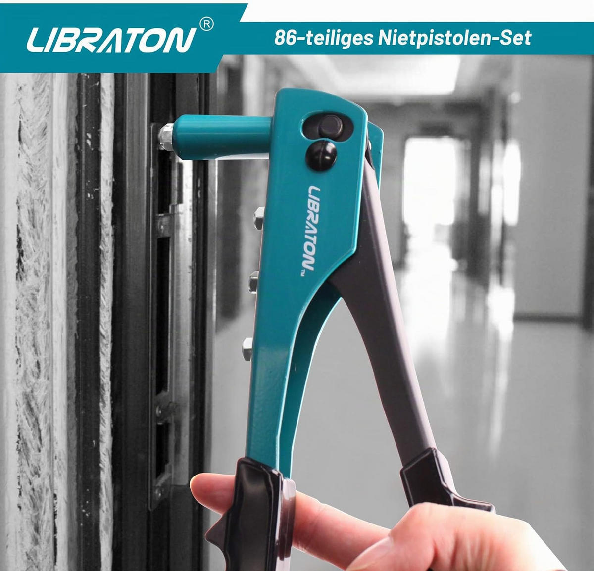 HANDNIETGERÄT-SET 80-teilig, austauschbar für 4 Blindnietarten inkl. HSS-Bohrer, Autoreparatur - Blau, Metall (26.4/11.3/3.7cm) - LIBRATON