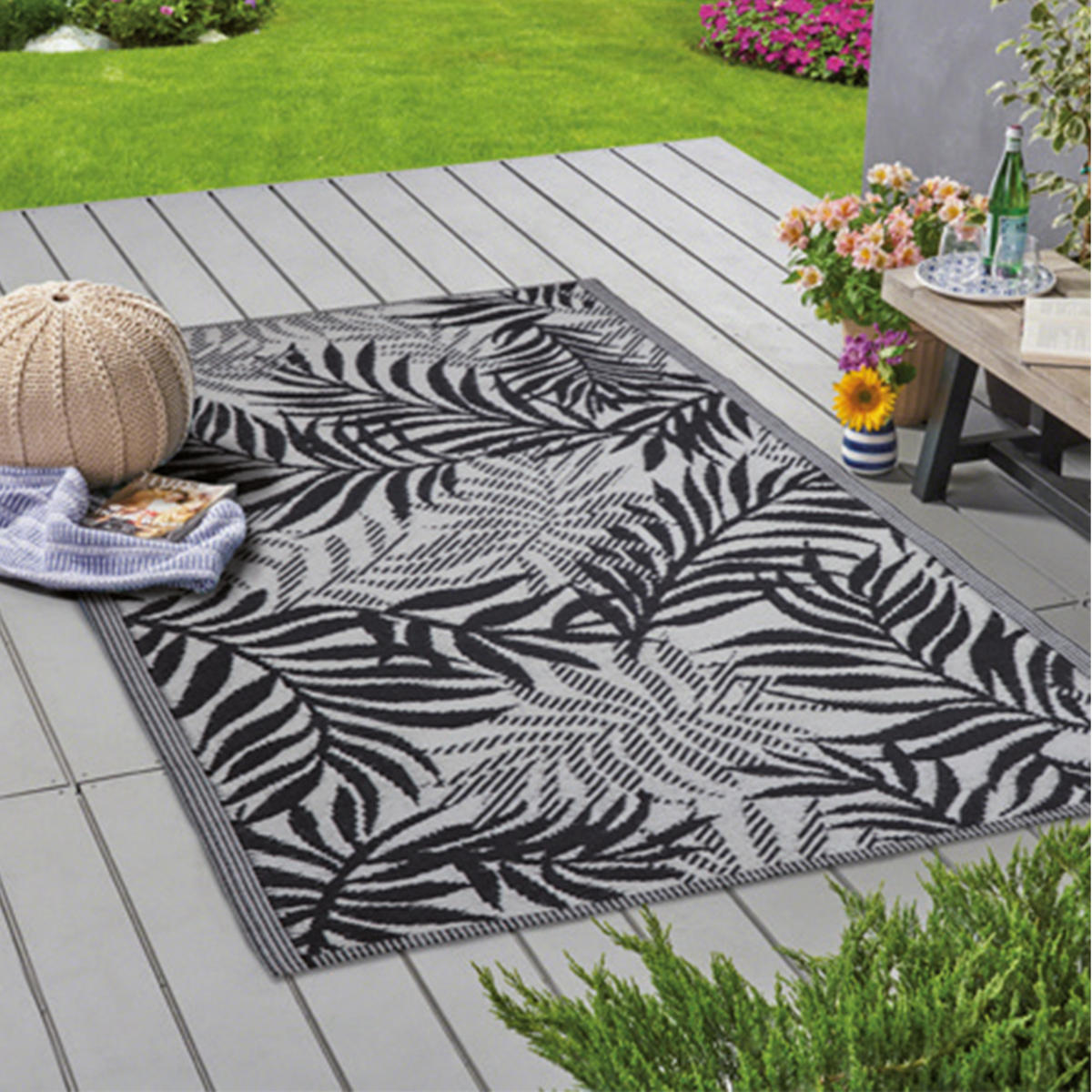 OUTDOORTEPPICH Teppich Wetterfest und UV-Beständig ( 120x180cm / Farn ) für Garten, Balkon, Terrasse - Hellgrau, Kunststoff (120/180cm) - Bestlivings