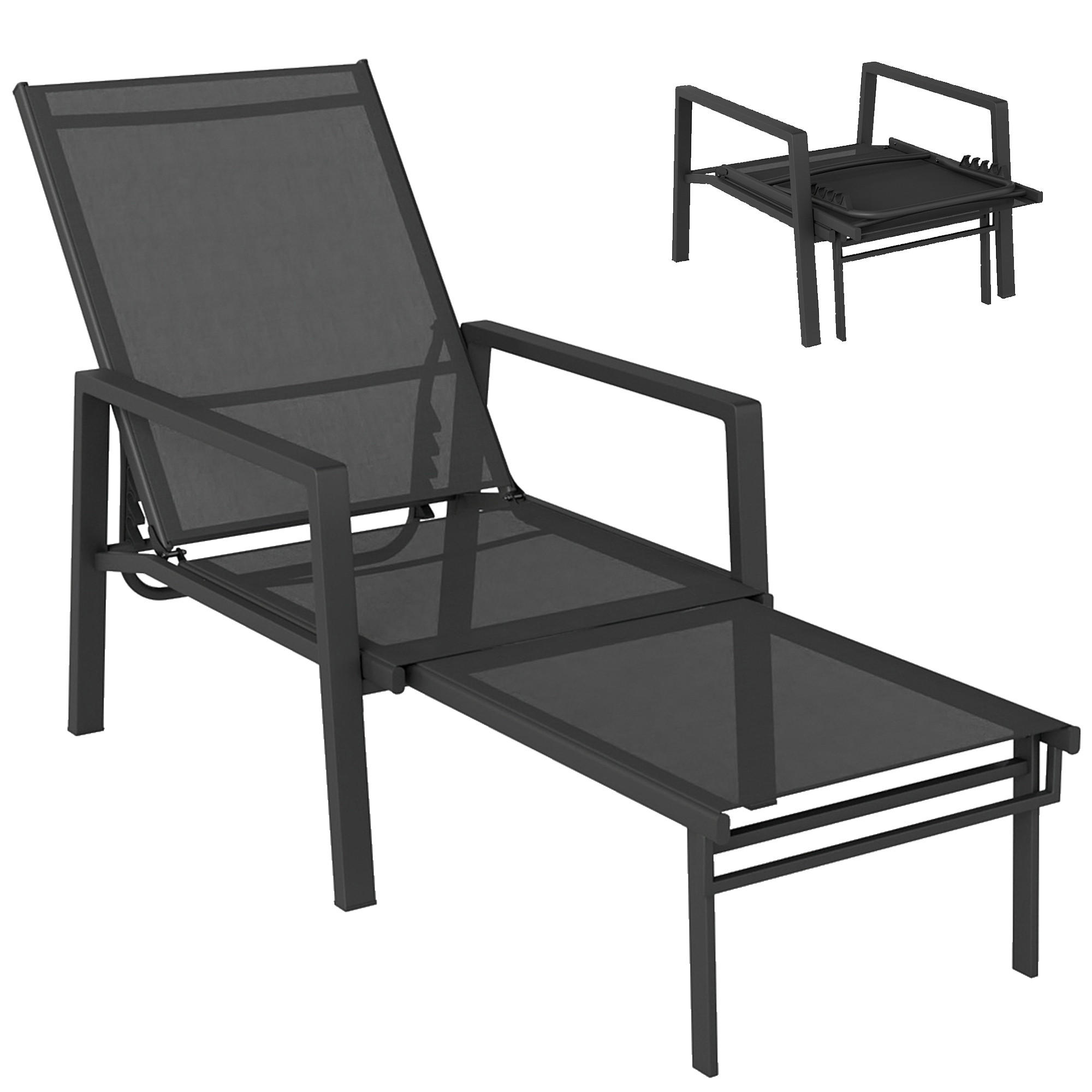 VERSTELLBARER Liegestuhl, Einheitsmodell, ohne Farbe, 5-fach verstellbar mit ausziehbarer Fußstütze - Schwarz, Metall (185/55/63cm) - Vallsero