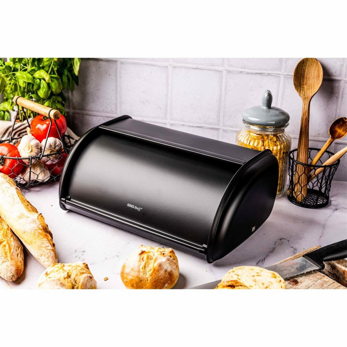 BROTKASTEN Schwarz 44/27/18.5 cm KH1834 - Schwarz, Metall (27/18.5/44cm) - Kinghoff 