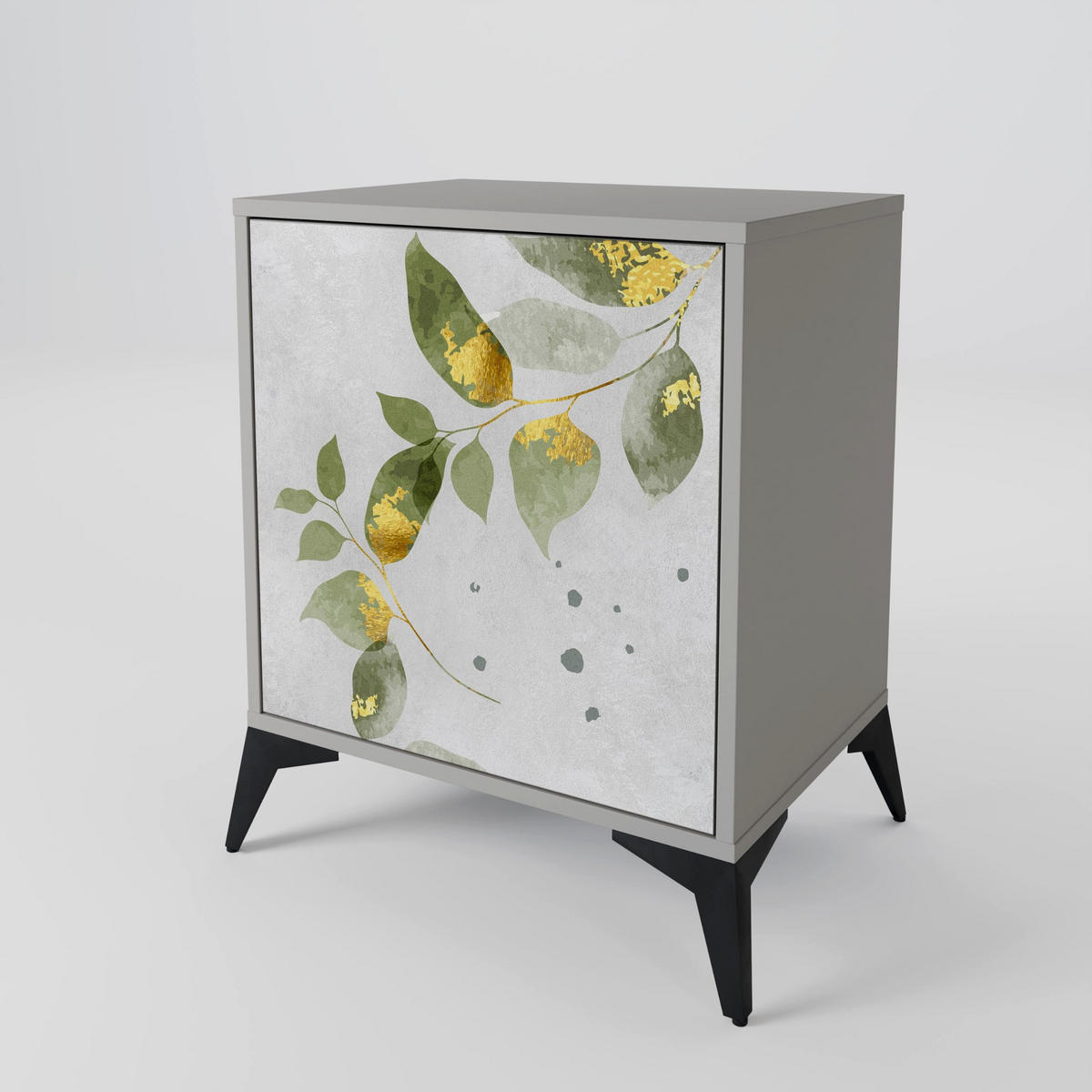 SIDEBOARD ELEGANT BOTANICS, Grau, 57,5x42x67,5 cm, Schwarze Metall-Rahmenfüße - Multicolor/Schwarz, Holzwerkstoff/Metall (57.5/67.5/42cm) - SpaceRebels