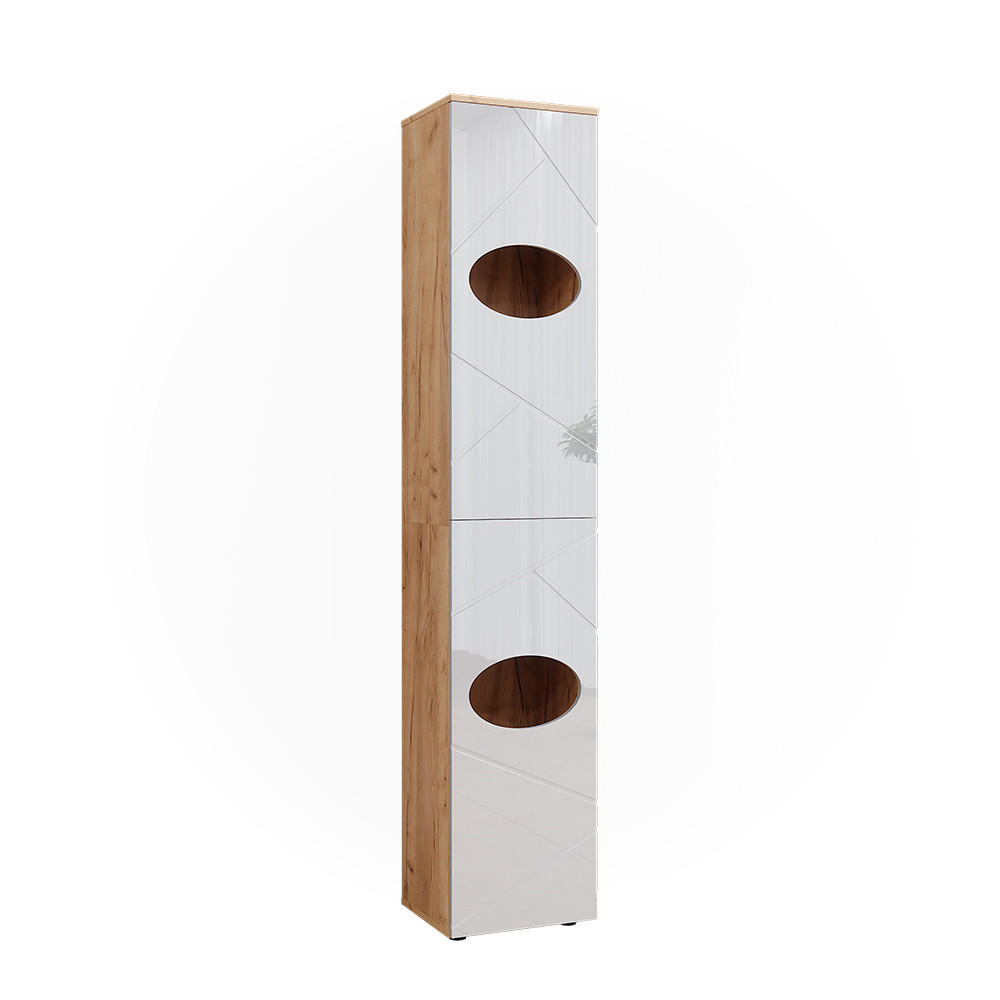 WÄSCHESCHRANK Irma Goldkraft Eiche/Weiß Hochglanz 37.2 x 192 cm - Weiß Hochglanz/Eiche Wotan, Holzwerkstoff (37.2/192/32cm) - Vicco