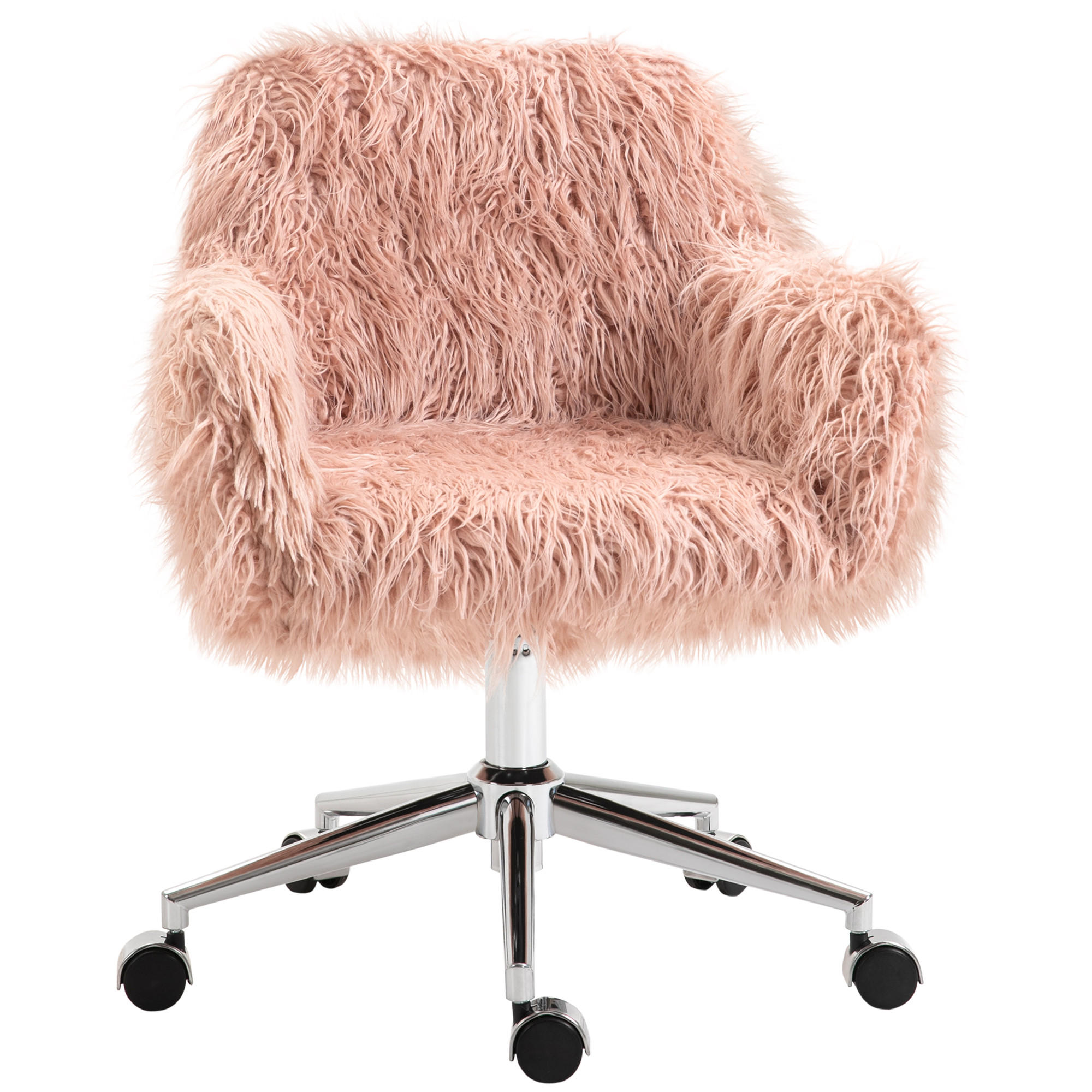 SHOPENTRA OTOČNÁ židle, růžová, umělá kožešina, stříbrná, ergonomická