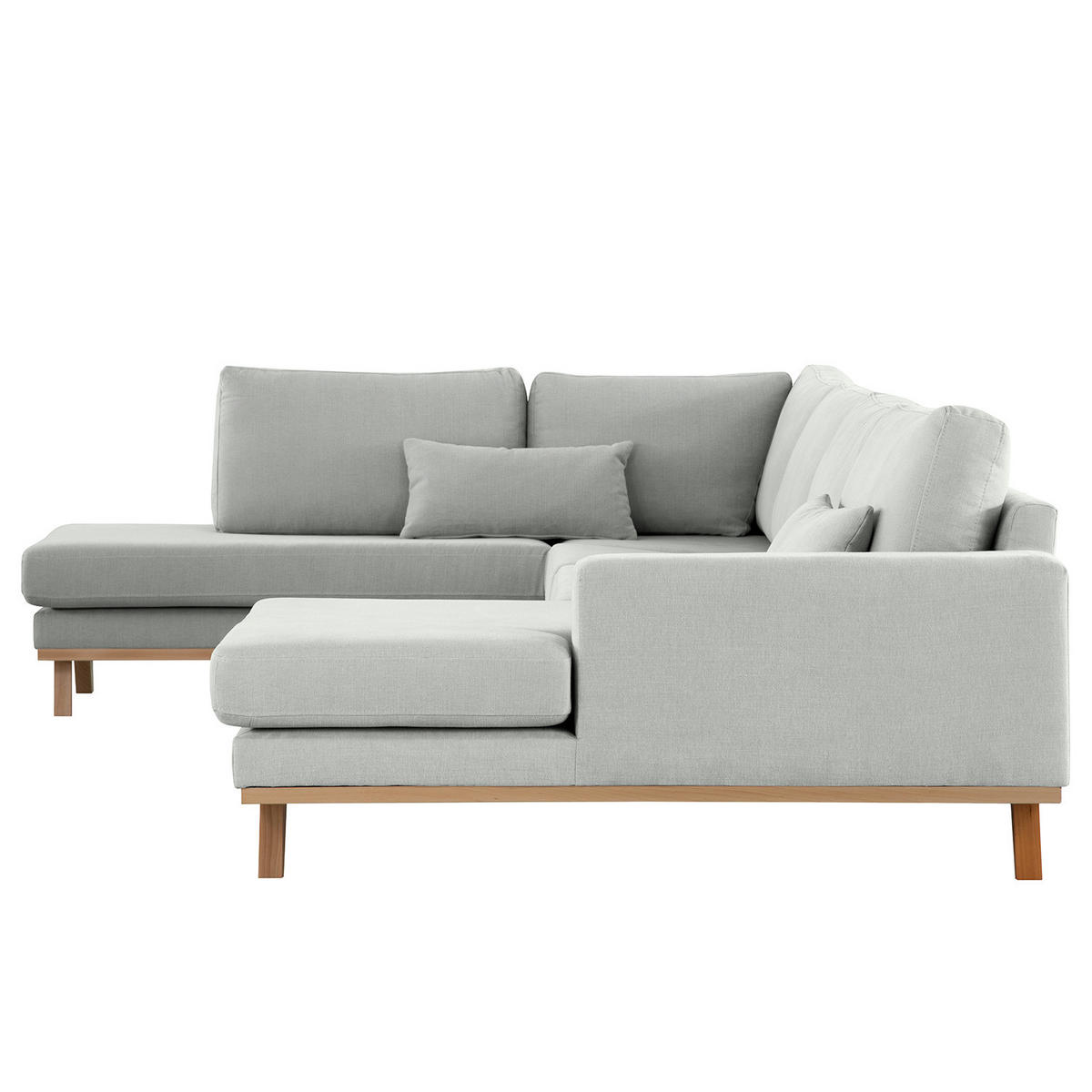 WOHNLANDSCHAFT mit Longchair - Buchefarben/Grau, Buchenholz/Textil (371/81/219cm) - home24