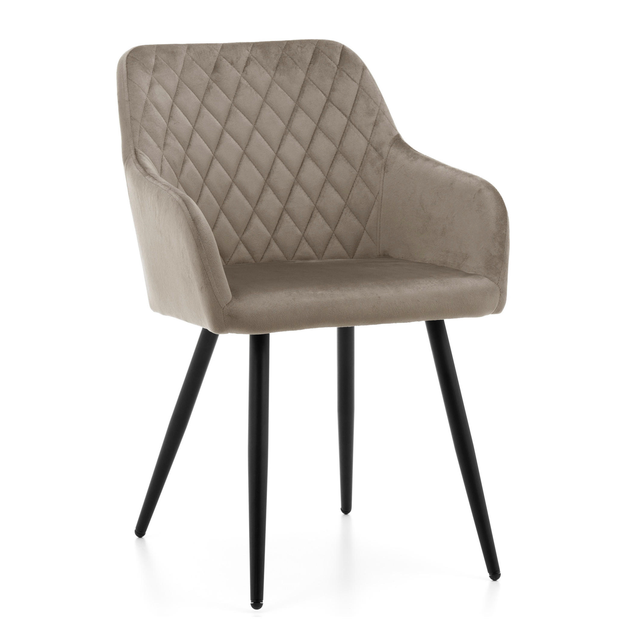 STUHL TODI gepolstert mit Steppung - dunkelbeige - Samt Velours - Beige/Schwarz, Textil/Metall (56/85/62cm) - NEW HOME