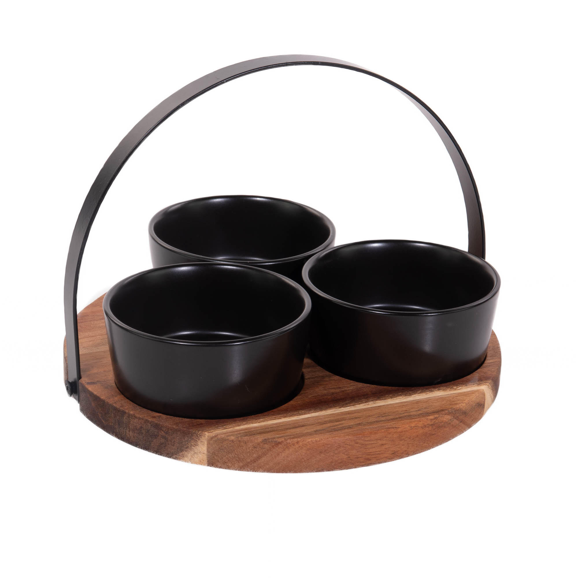SCHÜSSEL mit Holztablett Schwarz 20/20/4 cm - Schwarz, Keramik (20/4/20cm) - Excellent Houseware