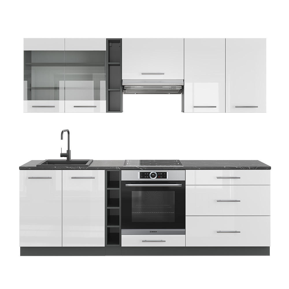KÜCHENZEILE Fame-Line Weiß Hochglanz/Anthrazit 235 cm, AP Anthrazit - Weiß Hochglanz/Anthrazit, Holzwerkstoff (235/81.6/60cm) - Vicco