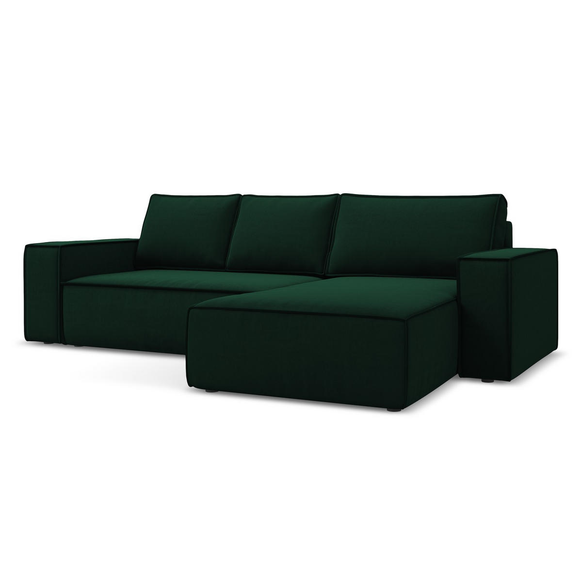 ECKSOFA mit Schlaffunktion Samt Stoff Grün - Dunkelgrün/Schwarz, Kunststoff/Textil (290/185cm) - LaMiaSofa