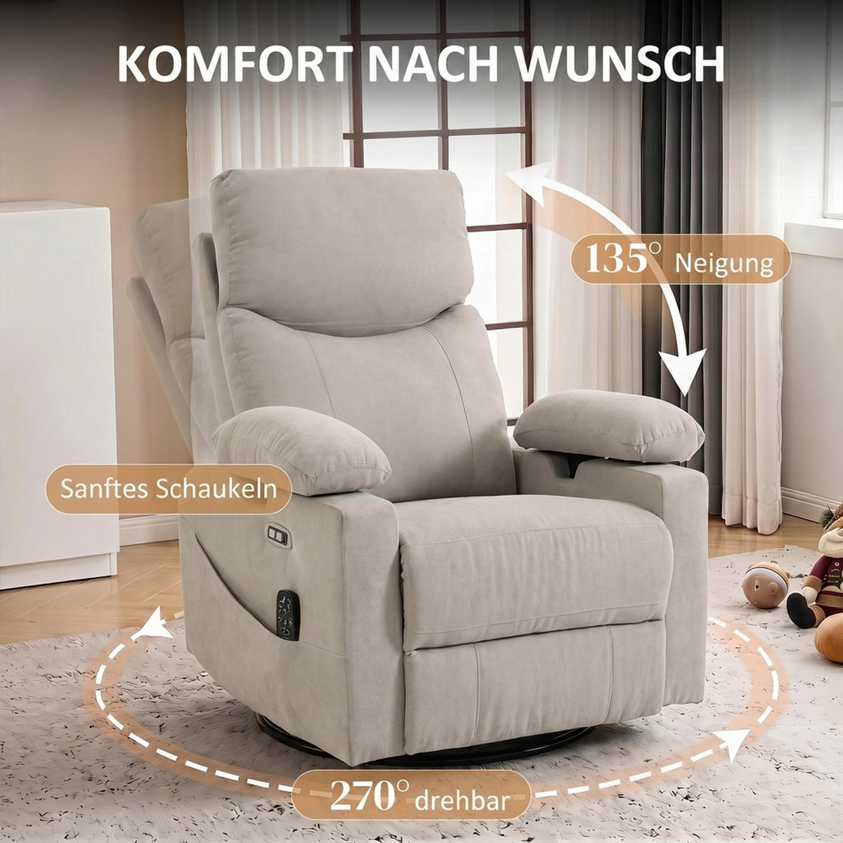RELAXSESSEL Polyester Hellgrau - Hellgrau/Schwarz, Textil/Metall (92/110/95cm) - HOMCOM