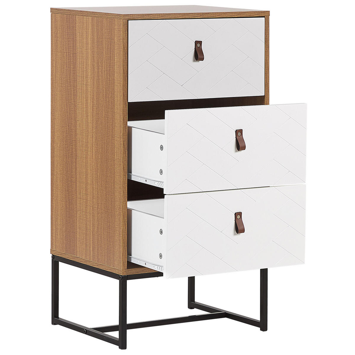KOMMODE 3 Schubladen heller Holzfarbton/weiß Nueva - Hellbraun/Schwarz, Holzwerkstoff (49/91/38cm) - Beliani