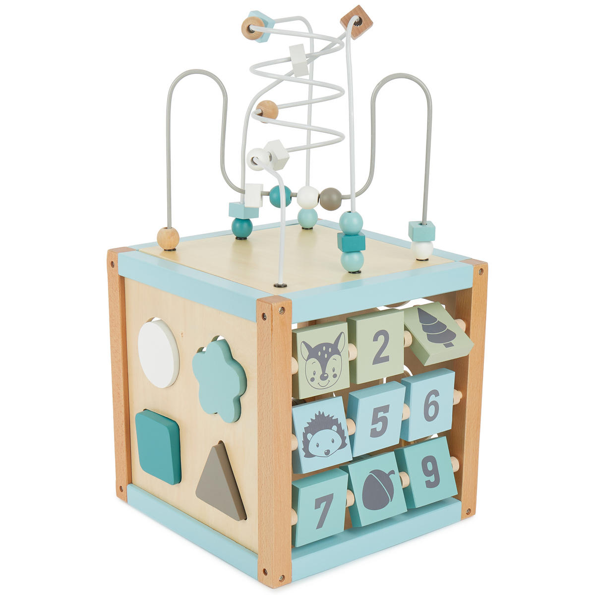 MOTORIKWÜRFEL XXL Scandi-Chic - Blau, Holz (30/30cm) - Bieco Spielwaren