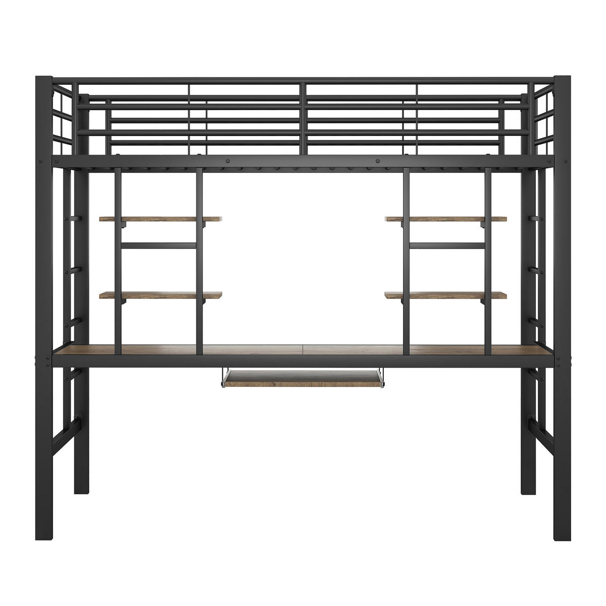 HOCHBETT 90/200 cm Schwarz aus Metall mit Schreibtisch und Regalen - Schwarz, Metall (90/200cm) - OKWISH