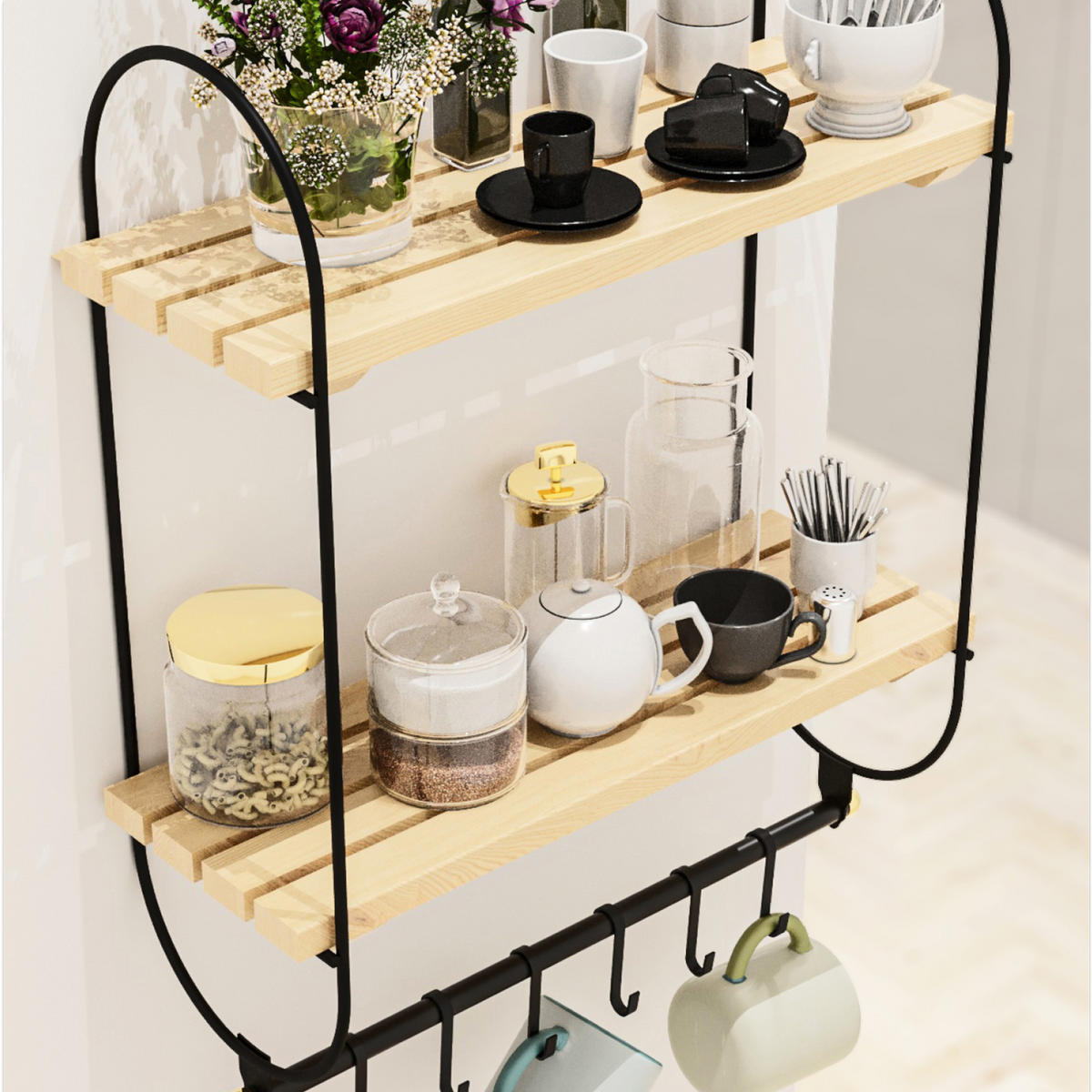 WANDREGAL Pielavesi - Schwarz/Naturfarben, Holz/Metall (40/47/16cm) - [en.casa]