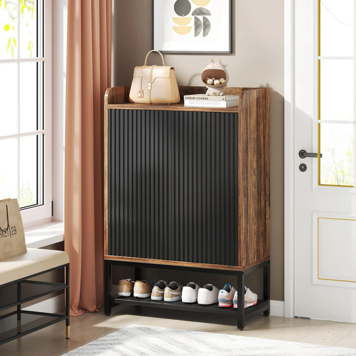 SCHUHSCHRANK 5-stufig Weiß - Schwarz/Braun, Holz (73/105/35cm) - Beaface