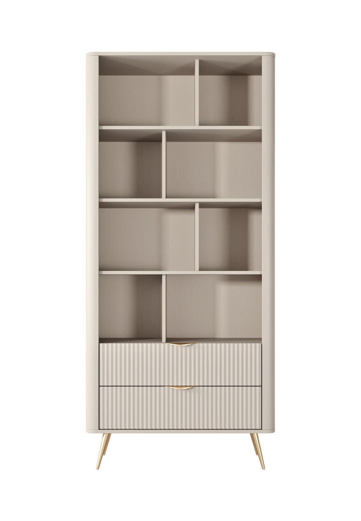 STANDREGAL Flore 88 cm Beige / Gold - mit Schubladen und 8 Fächern - Beige/Gelb, Holz/Holzwerkstoff (88/194/38cm) - Ravio