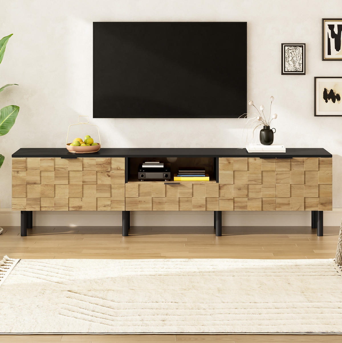 TV-LOWBOARD mit Mosaikfront 170 x 35 x 44,5 cm Holzoptik Natur/Schwarz - Braun, Holzwerkstoff (35/44.5/170cm) - Beauniv