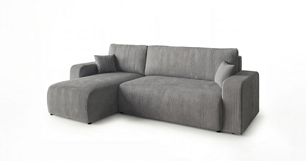 ROHOVÁ pohovka PARIS levá šedá manšestr Poso 55 - funkce spaní, úložný prostor - šedá, textil (255/150cm) - Cornero