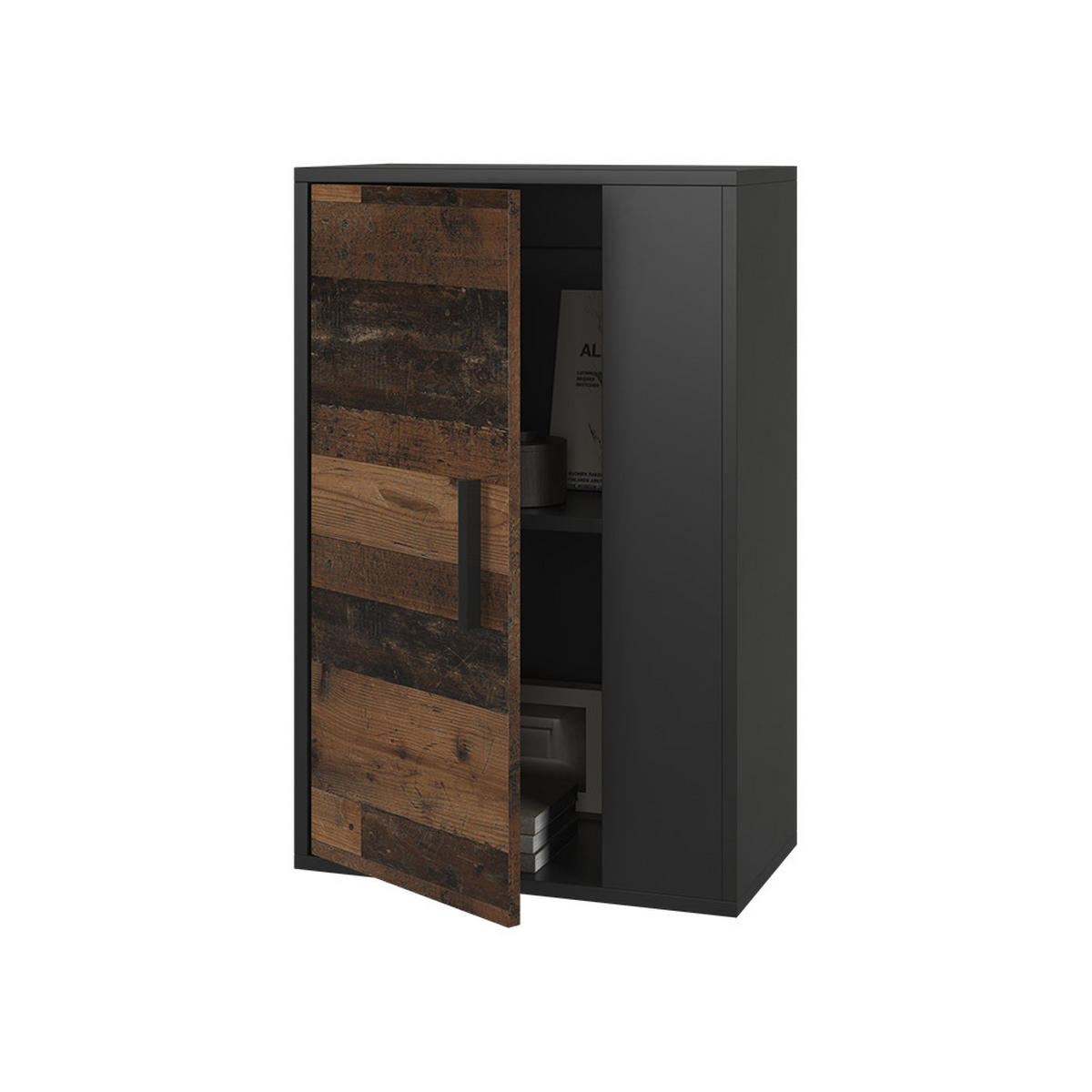 NÁSTĚNNÁ POLICE Berno Černá/starý styl - černá/hnědá, kompozitní dřevo (50.1/78.4/28.3cm) - Vicco