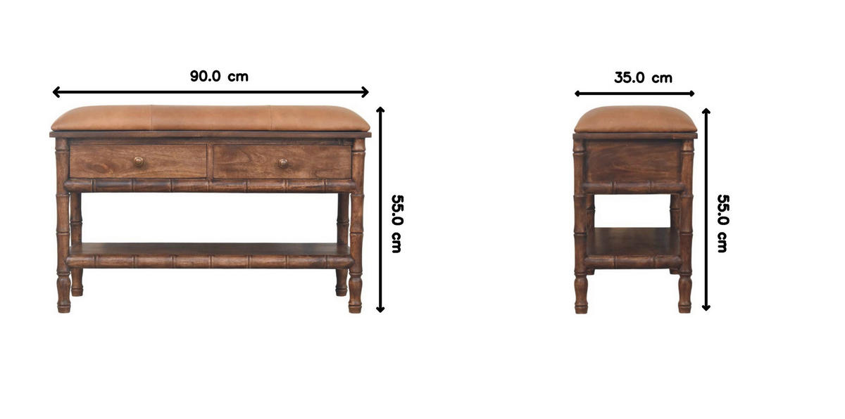 GARDEROBENBANK Roasted-Almond-Finish, 2 Schubladen, 1 offenes Regal, Braun - Braun, Holz (35/55/90cm) - Artisan Furniture